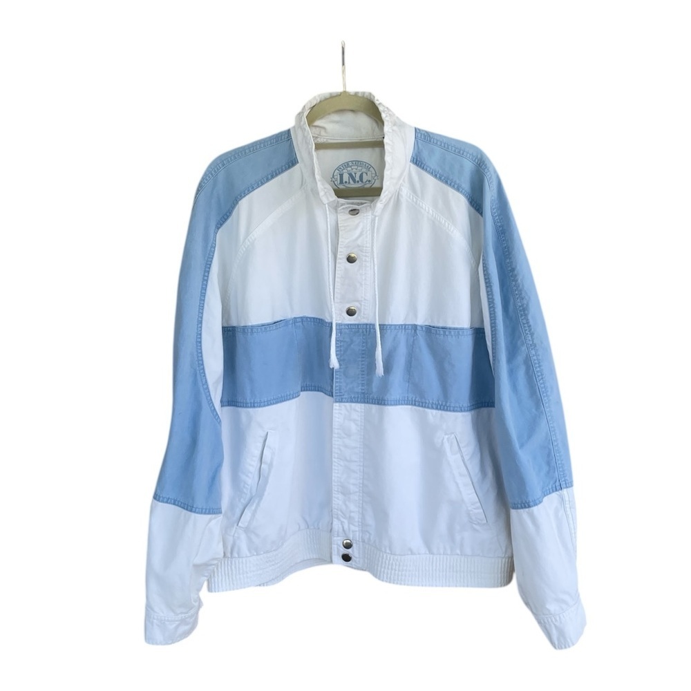 INC International Concepts White and Light Blue Colorblock Lightweight Jacket